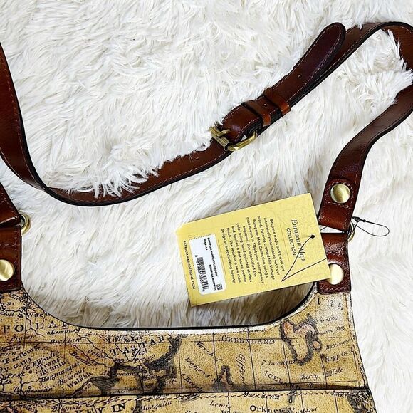 Patricia Nash European World Map Saddle BAG Purse Adjustable Strap Leather NWT - Picture 7 of 9